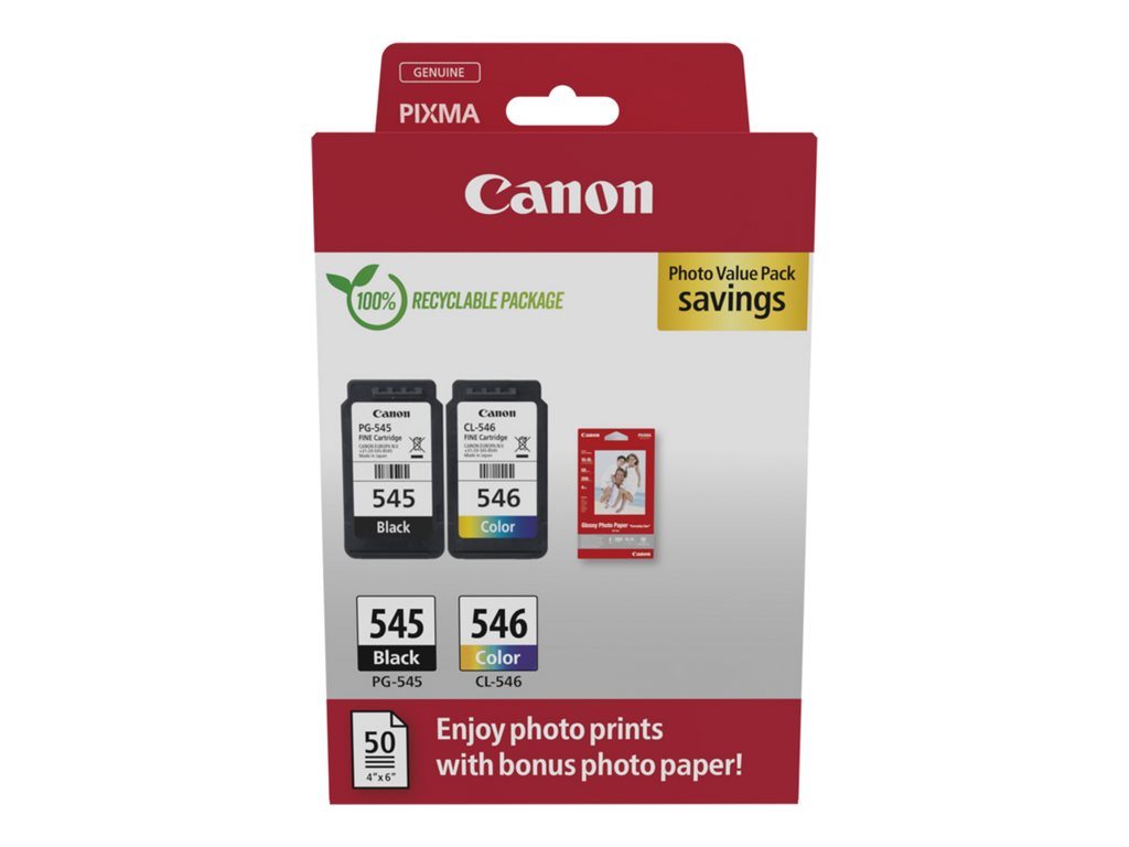 Canon PG-545/CL-546 Multipack 2er-Tinte (BK/C/M/Y) + Foto Papier 50 Blatt