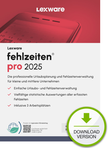 Lexware fehlzeiten pro 2025 ABO, ESD Software Download incl. Activation-Key