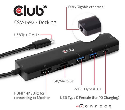 USB Typ C Hub 7-in-1 auf HDMI 4K60Hz - SD-Kartenslot - 2x USB Typ A - 1x USB Typ C PD - RJ45